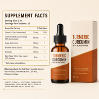 Complément Liquide de Curcuma et Curcumine OEM 50ml avec Extrait de Poivre Noir pour une Biodisponibilité Maximale et le Soutien Articulaire ODM
