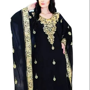 <b>Black</b> Georgette Hand-Stitched Arab Islamic Farasha with Beads and Stone Work Traditional Muslim Clothing and Accessories - Product Image 1