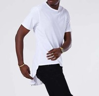 T-shirt long personnalisé pour homme |   T-shirt long à queue longue de style hip-hop avec fermeture éclair au dos |   Haut streetwear à ourlet incurvé |   Vêtements vierges