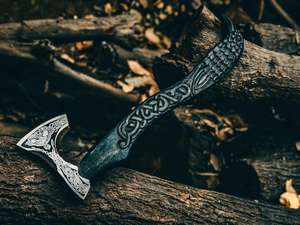 Hacha Tomahawk Artesanal de Acero Industrial con Alto Contenido de Carbono, Multiusos, para Camping, Supervivencia al Aire Libre, Mango de Madera Natural y Cuero - Product Image 4