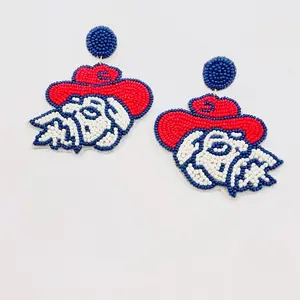 Adorable Sports Theme Based Hot Selling Rebels Hand Embroidered Earrings Seed Beaded Drop Dangle Statement Earrings