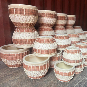 Top écologique tissé à la main jacinthe d'eau rotin céramique rustique ferme jardinières ensemble maison jardin affichage prix de gros cadeau - Product Image 1