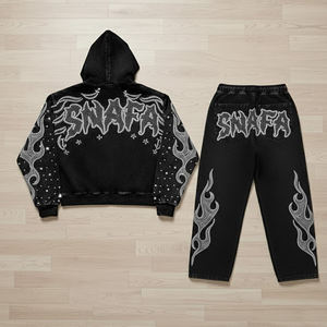 ผู้ผลิตขายส่งชุดวอร์มประดับเพชรเทียมแบบกำหนดเองในราคาถูก ชุดวอร์มวินเทจ ชุดวอร์มแบบฟอกสีสำหรับผู้ชาย - Product Image 2