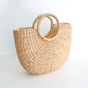 Hot Selling Eco-Friendly Water Hyacinth Handbag Basket for Women Holiday Beach Multifunction <b>Clothing</b> Storage HNH Craft OEM - Product Image 3
