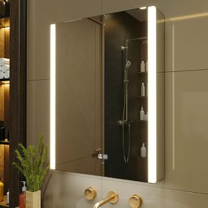 LED <b>Lighted</b> Modern Rectangle Bathroom Medicine Cabinet with Dimmable 3-Color Defogger <b>USB</b> Sockets for Hotels - Product Image 1