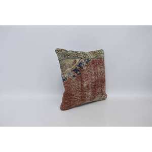 Almohada de retazos Kantha de lana Beige, diseño bohemio rústico de 16x16 pulgadas con patrón Floral bordado Vintage para el hogar o el sofá - Product Image 3