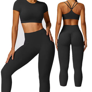 Ensembles de fitness personnalisables pour femmes : hauts, soutiens-gorge et leggings taille mi-haute de haute qualité, respirants, avec taille élastique unie - Product Image 5