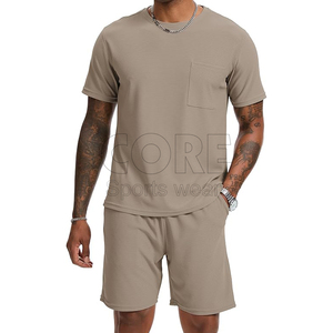 2025 vente en gros hommes T-Shirt Shorts décontracté Shorts 2 pièces ensembles de vêtements d'extérieur respirant couleur unie Shorts ensembles - Product Image 5