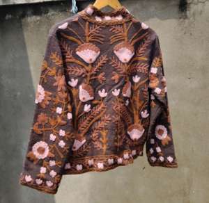 Handmade floral print cotton jacket Boho Suzani Kantha coat Suzani Embroidered Jacket - Product Image 2