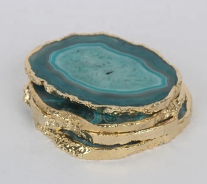 Posavasos de ágata verde con borde dorado, posavasos de ágata verde de alta calidad con forma Irregular para decoración del hogar, venta al por mayor - Product Image 6