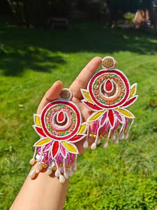Boucles d'oreilles pendantes tendance vertes avec magnifique broderie, bijoux fantaisie classiques et élégants pour les fêtes, artisanat MD - Product Image 3