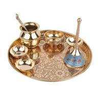 Juegos de Regalo de Latón Indio de Lujo para Bodas y Diwali, Decoración del Hogar, Juegos de Regalo Tradicionales Hindúes Religiosos para Pooja Thali