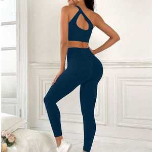 Vêtements sexy Combinaison de course à manches longues Yoga Sports Sets Front Cross Thin Straps Solid Print Respirant Activewear Square Neck High - Product Image 2