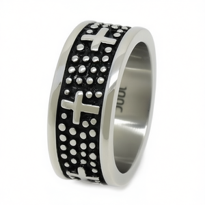 Bague de motard vintage en acier inoxydable argenté avec croix, tailles 8-12 SR78, boutons de manchette et pinces à cravate tendance - Product Image 1