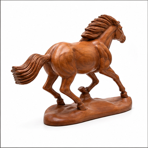 Handmade Wooden Horse Sculpture Carved Animal Figure Traditional Wood Handicraft for Living Room Tabletop <b>Decor</b> - Product Image 5