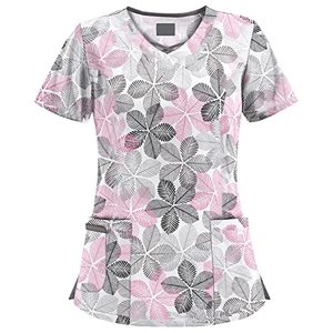 Women's Christmas <b>Scrub</b> <b>Top</b> Black Orange Holiday Pattern V-Neck Short Sleeve Polyester Woven Hospital Uniform - Product Image 2