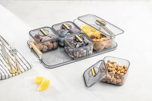 Ensemble de 5 plateaux de service pour le petit-déjeuner en plastique PS moderne sans BPA, contenants de stockage alimentaire transparents de 350 ml avec poignée dorée pour la cuisine - Product Image 3