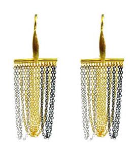 Pendientes largos de Plata de Ley 925 para mujer, cadena única oxidada chapada en oro puro a la moda, regalo de boda - Product Image 4