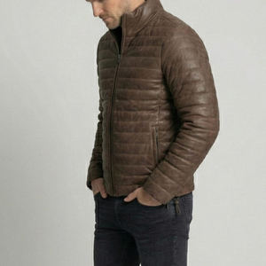 Luxury Grade Leather Hooded Winter Custom Puffer Jacket with <b>Thermal</b> <b>Padding</b> Waterproof & Breathable for Cold Season Travel - Product Image 5