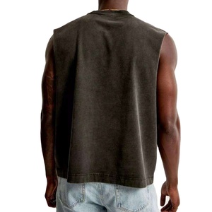 Débardeur homme été de haute qualité, col rond, uni, 100% coton, sans manches, avec logo personnalisé, effet vintage délavé à l'acide. - Product Image 5