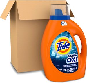 Detergente líquido para ropa Tide Ultra OXI Boost, 84 floz, 59 cargas, potencia extra para eliminar manchas, compatible con HE - Product Image 1