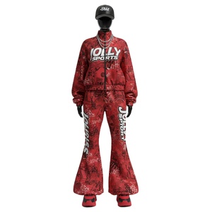 Survêtement pour femmes en polyester de qualité supérieure 280 GSM, imprimé rouge sur toute la surface, logo personnalisé, transfert thermique, style sportif, tailles plus grandes - Product Image 1