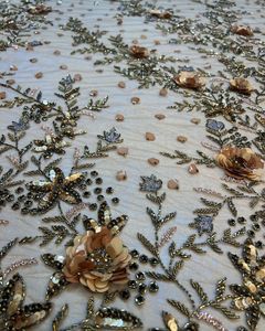 Tissu de broderie perlé fait à la main de haute qualité nouveau tissu de dentelle lourd pour l'exportation meilleure qualité Style de broderie travaillé - Product Image 4