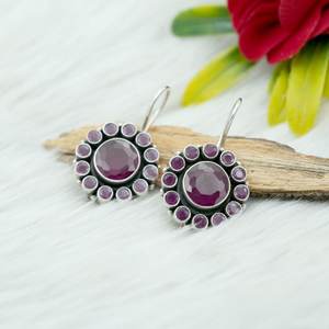 925 argent Sterling pierre naturelle boucle d'oreille bijoux léger Floral boucle d'oreille naturel rose rubis bijoux à la mode - Product Image 3