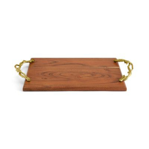 Plateau de service alimentaire en bois patiné or antique et bronze foncé avec poignée élégante en métal pour fournitures d'hôtel au meilleur prix - Product Image 4