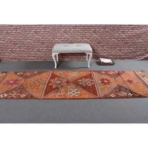 พรมตุรกี, พรมวิ่งขนาด 3x11.1 ฟุต, พรมวินเทจสีส้มน้ำตาลลายพรางทำจากขนสัตว์ - Product Image 3