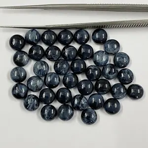 2023 desain baru batu permata alami longgar Cabochons 8mm Pietersite warna biru bentuk bundar dari pemasok biasa dengan biaya pasar