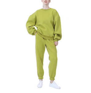 Fabricant Uni 100% Coton Survêtement Femme Logo Personnalisé Broderie Imprimé Bouffant Surdimensionné Sweatshirts Pantalon Survêtement Ensemble - Product Image 2