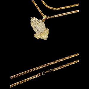 Collier Hip Hop en forme de cœur, pendentif courbe en or, main de prière glacé, de jésus, cadeaux pour hommes pour événement religieux, nouvelle collection - Product Image 2