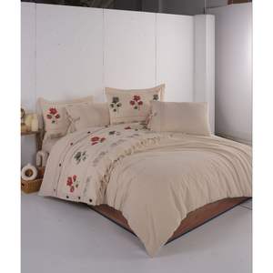 Juego de Ropa de Cama de Lujo de 6 Piezas con Diseño Floral Naranja, 100% Algodón, Funda Nórdica 200x220, Sábana Ajustable 160x200, Bordado para el Hogar - Product Image 3