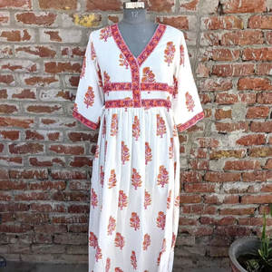 Robe imprimée bloc à la main Robe longue en coton indien Robe en coton indien - Product Image 1