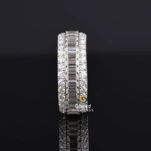 Adorable Fully Iced Out Full Eternity <b>Wedding</b> Band Round Brilliant & Baguette Moissanite VVs Diamonds 10K Yellow Gold For <b>Men</b> - Product Image 5