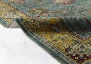 Tapis traditionnel bleu sarcelle de style persan en or, bleu et beige |    chambre chambre d'enfants |   Tapis de 8x10 à 9x12, taille personnalisable disponible - Product Image 3