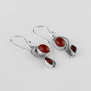 ต่างหูโกเมนสไตล์คาร์เนเลียนสีเงินสเตอริงของผู้หญิง925ทรงรีที่สง่างามเครื่องประดับเงินสำหรับงานแต่งงาน - Product Image 3