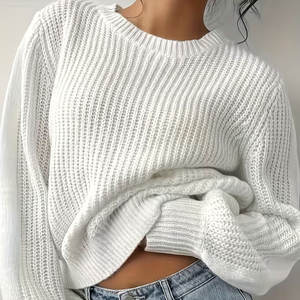 Suéter Vintage Suave para Otoño, Invierno y Primavera, Corte Holgado, Cuello Redondo, Sin Elástico, para Uso Diario y Formal, con Logotipo Frontal - Product Image 3