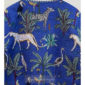 Handmade Quilted Animal Print Cotton <b>Jacket</b> Summer/Winter Coat with Custom Logo Autumn/<b>Blazer</b>/ Spring Style <b>Leather</b> Shell - Product Image 4