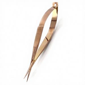 Nouvelles Ciseaux à Sourcils Professionnels en Acier Inoxydable à Lame Plasma Dorée, Outils de Salon de Beauté Personnalisables, Durables - Product Image 1