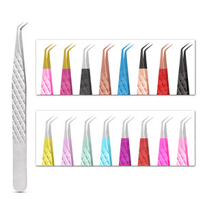 Pince à épiler à 45 degrés faux cils outils avec pochette en cuir emballage disponible en stock pince à épiler antistatique - Product Image 1