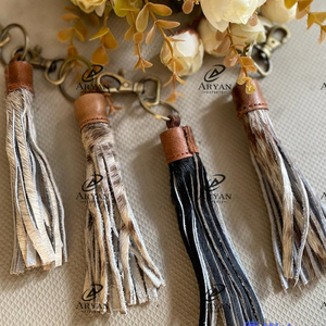 New Real Handmade Genuine Hair On Hide Fur Leather Cute Charming Tassel Shape Keyrings Western Style Modern Tassel Shape Key Fob