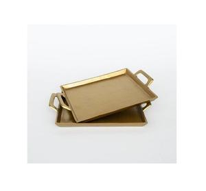 Plateau de service de forme ovale en laiton et aluminium Plateau de service plaqué argent avec poignées - Product Image 5