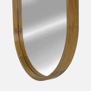 Le miroir Pudino est fabriqué avec un cadre en teck et est équipé de verre et d'un MDF massif à l'arrière, avec un miroir ovale pour l'intérieur. - Product Image 2