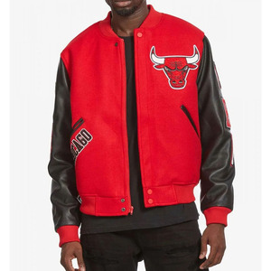 Men's Classic <b>Retro</b> College Varsity Bomber <b>Jacket</b> Multicolor Winter Lightweight Wool Genuine <b>Leather</b> Stand Collar Vintage Style - Product Image 5