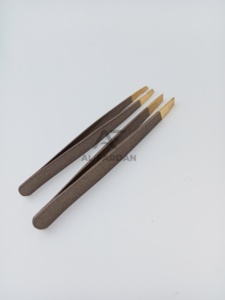 Brown Color Gold Points Eyebrow Tweezers Slanted Tip High Quality Japanese Stainless Steel Brow Tweezer Hair Plucking Brows - Product Image 6