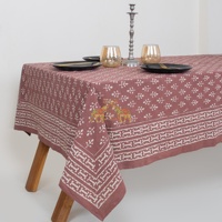 Nappe en coton imprimée au bloc, rose poussiéreuse, faite à la main, pour hôtel et maison