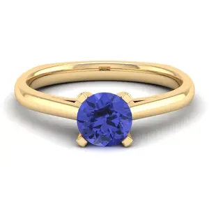 热卖实验室打造坦桑石圆形简约戒指925纯银纸牌求婚戒指精品珠宝礼品