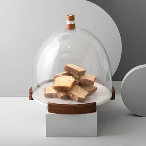 Recipiente de comida de mesa de madera grande con tapa de vidrio y perilla de metal Artículos de hotel más vendidos para servir platos y condimentos - Product Image 2